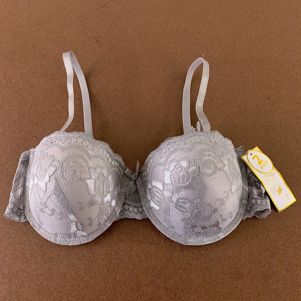Inteco Intimates Women's Size 36C Gray Padded Lace Push Up Bra NWT